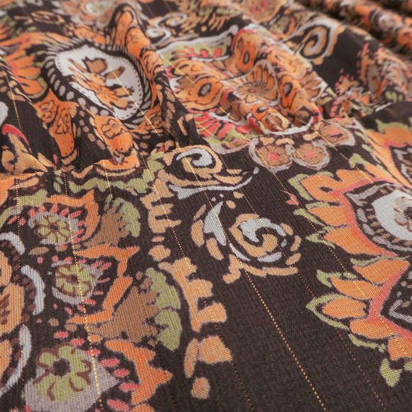 Vintage Boho Maxi Dress Floral Gold Lurex Metallic Halter Tie Side Zipper 14 - Picture 4 of 9